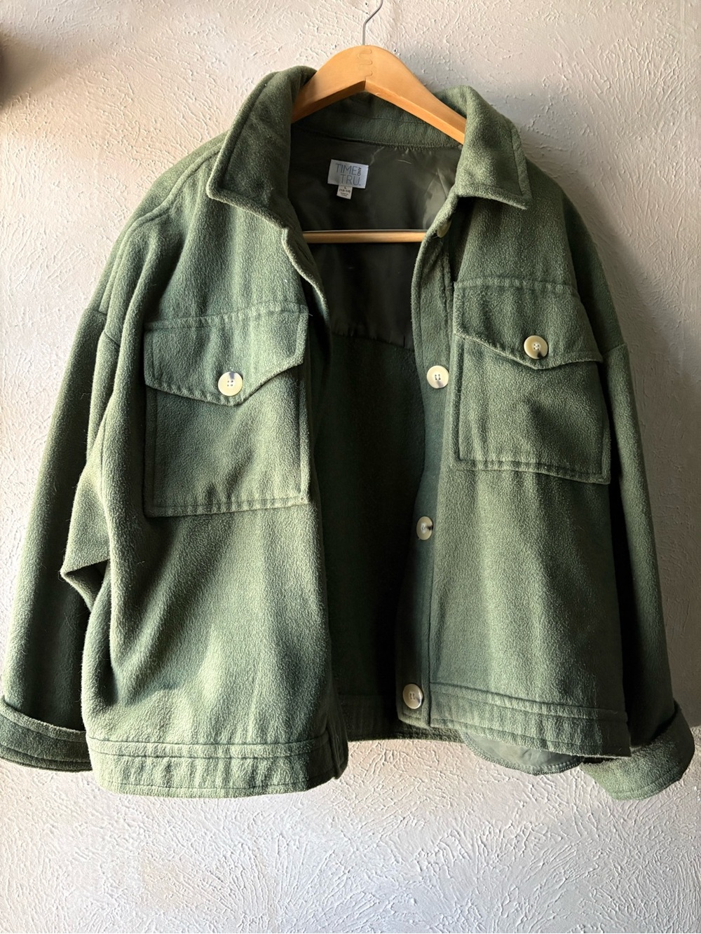 Time and Tru Olive Green Utility Jacket with Button Flap Pockets